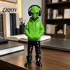 Home Office Desk Accent 3D Printed Alien Figurine with Hoodie And Headphone, Trendy Desktop Decor Ornament, Cyber Style Statue for Gaming Room