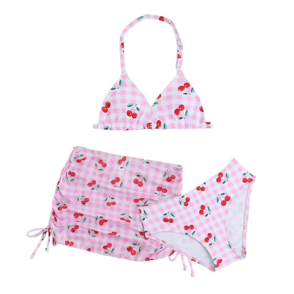 Girls Two Piece Swimsuit Set Adjustable Straps V Neck Bikini Top and Skirted Bottom Swimwear for Kids Summer Beach Pool