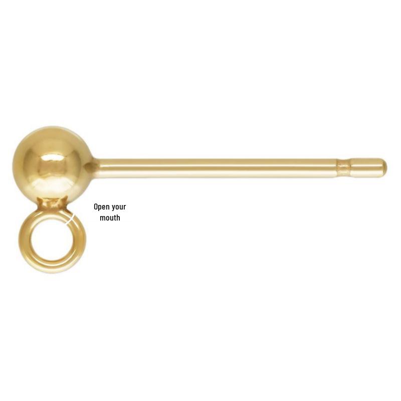 14K Gold Filled Round Bead Ear Pins: Ball Stud Earrings with Ring for DIY Jewelry Accessories.