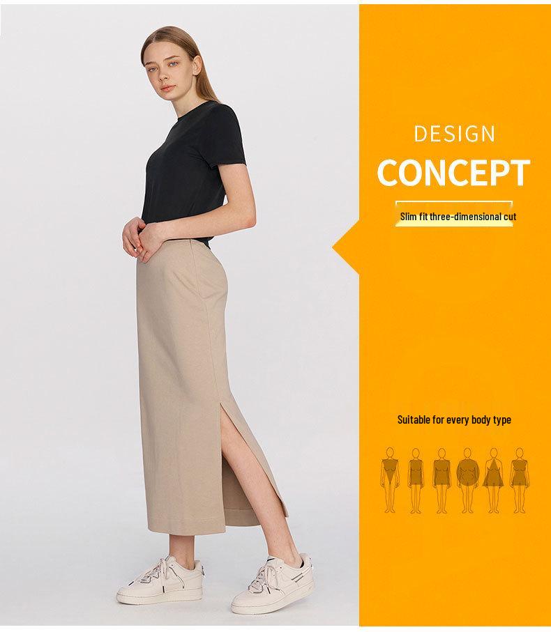 High Waist Elastic Bodycon Midi Skirt with Slit - 2024 Spring/Summer Collection