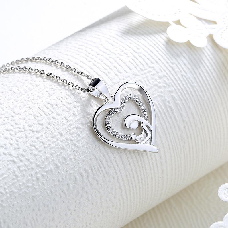 925 Sterling Silver Mother and Child Hug Necklace Female Love Pendant Collarbone Chain Versatile Premium Mother's Day Mom Gift