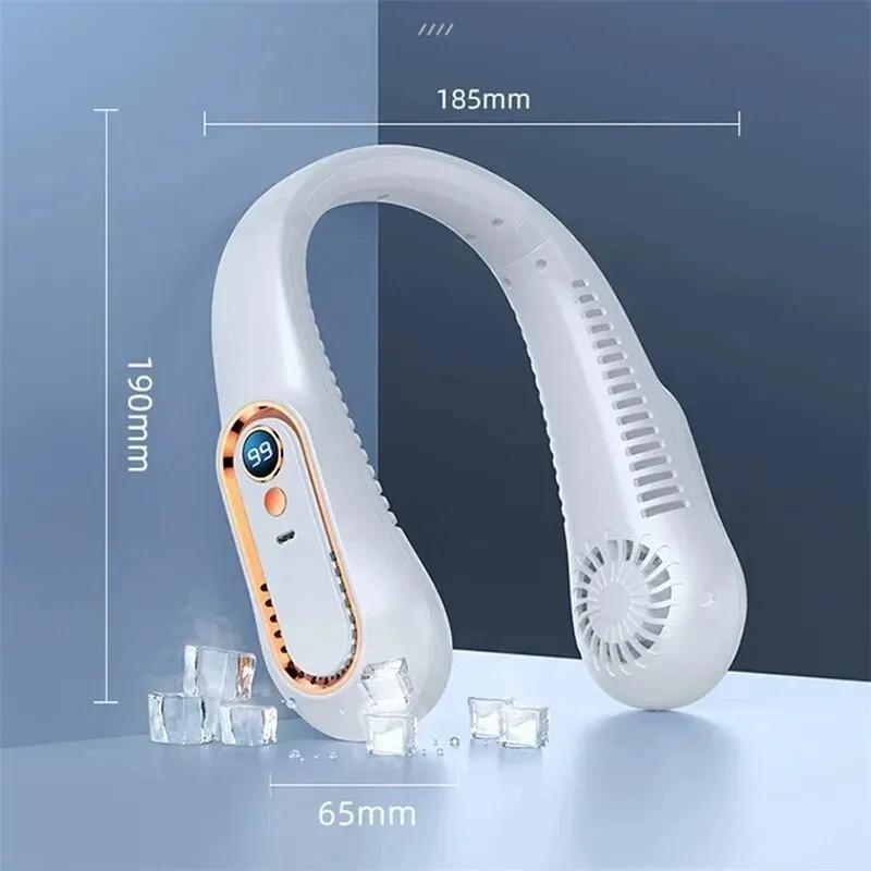 Mini neckless fan with digital screen 5 speed USB charging long lasting silent portable essential for summer outdoor travel