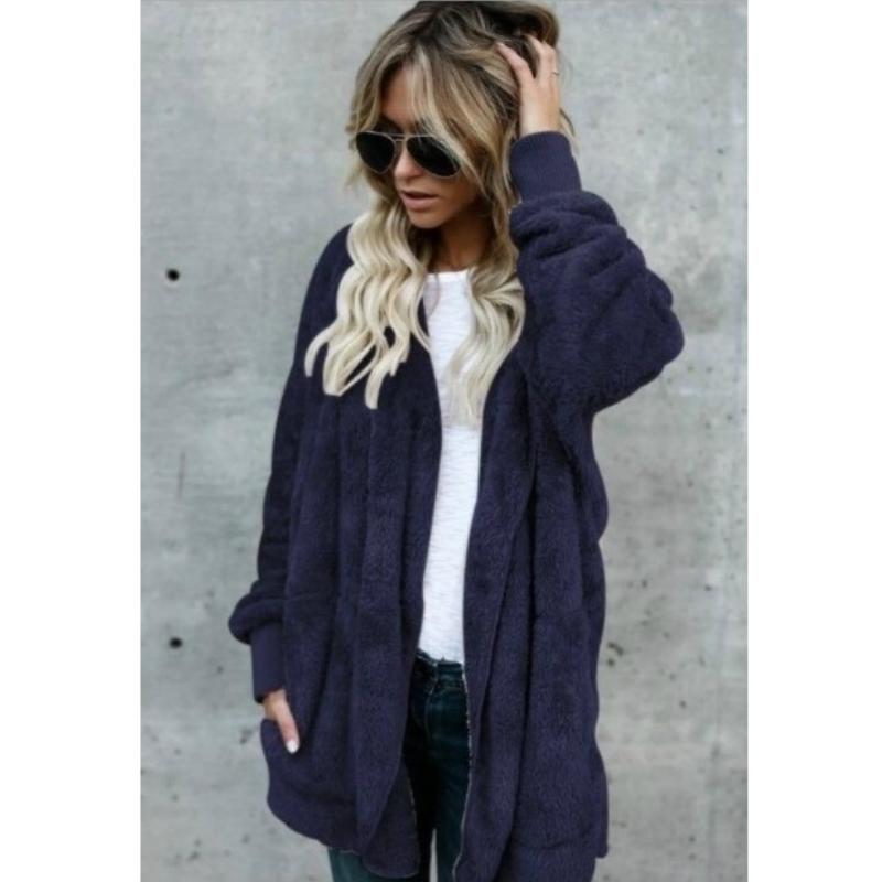 Cardigan da donna in tinta unita caldo invernale con cappuccio cappotti maglioni lavorati a maglia a maniche lunghe giacche cardigan in pelliccia sintetica allentata giacca con cappuccio cappotto capispalla