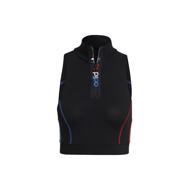 Adidas Originals Half-Zip Color Block Logo Sports Vest Women Tops Black GN2835 30