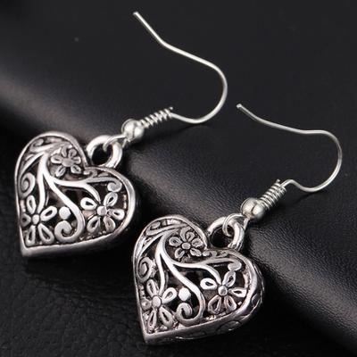 Tibetischer antiker hohler Herz-Tropfenohrring für Damen, modisch, Boho-Retro-Vintage-Blumen-Ohrring