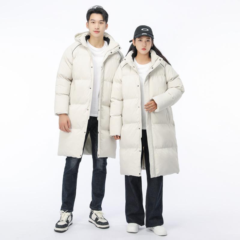 

Down cotton-padded clothes men s medium and long couples hooded cotton-padded jacket Chinese style outdoor leisure over the knee thickened thermal S білий