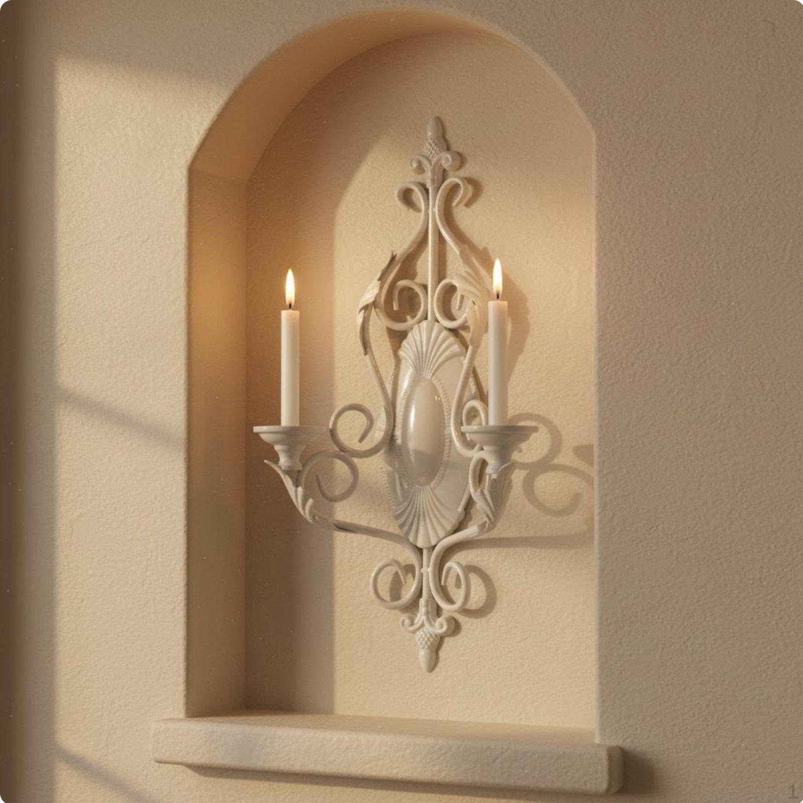 Ornate Candle Sconce Vintage Type Metal Wall Holder for Altar, Prayer Room White белый