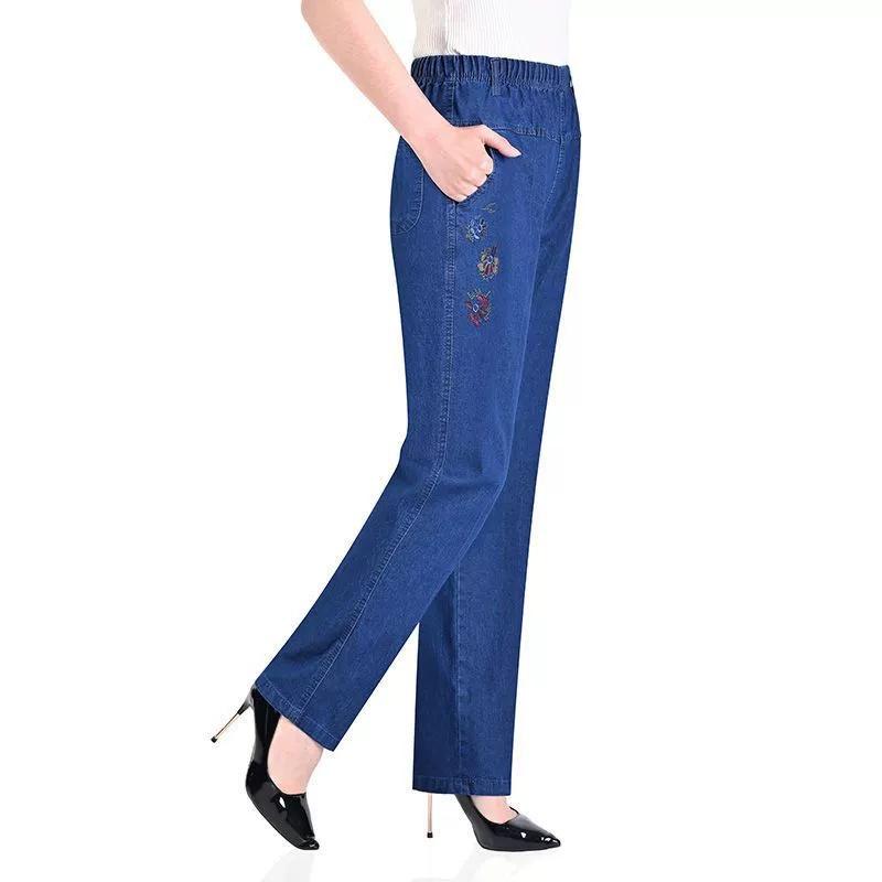 Spring Summer Thin Women's High-waist Jeans Mother Elastic Waist Female Casual Trousers Loose Elastic Denim Nine Branch Pants