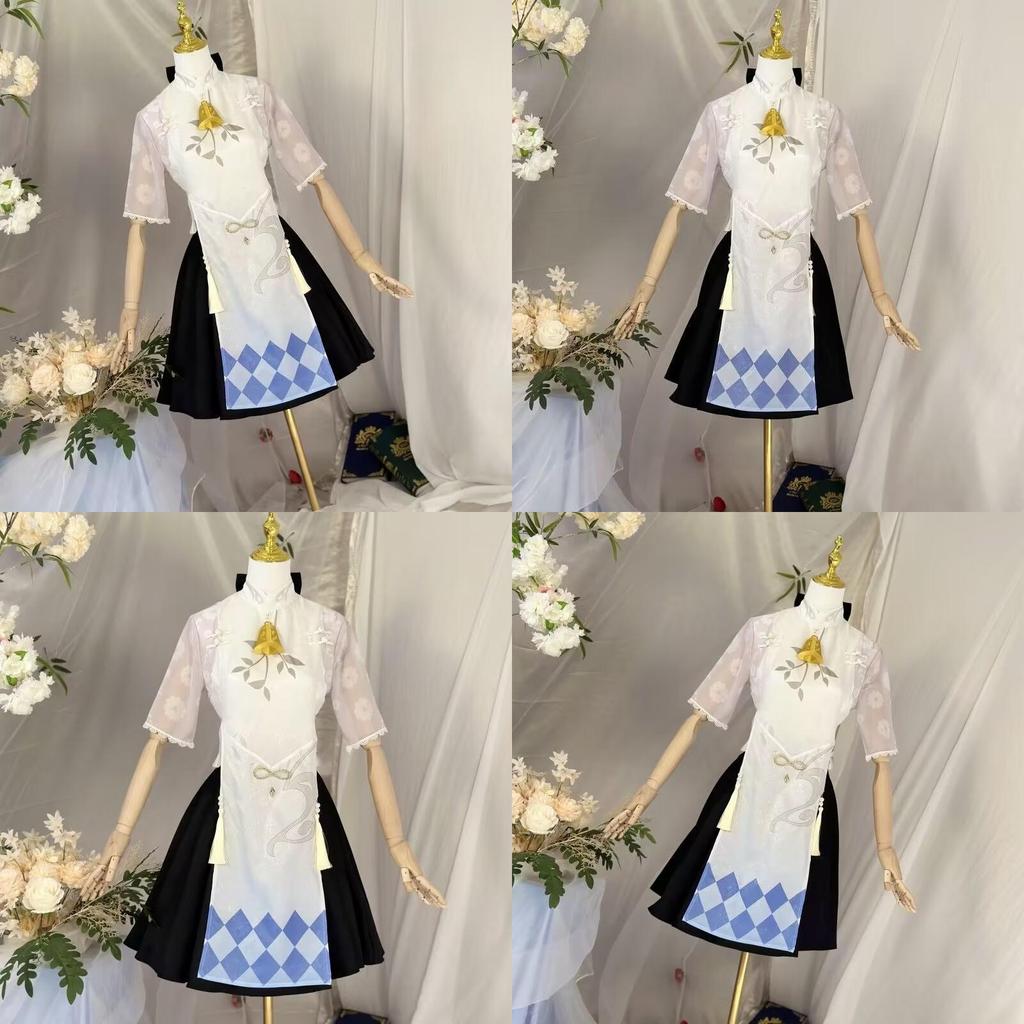 Original Genshin Impact Amber Tea Collaboration Cosplay Costume Vintage Cheongsam Outfit For Anime Exhibition