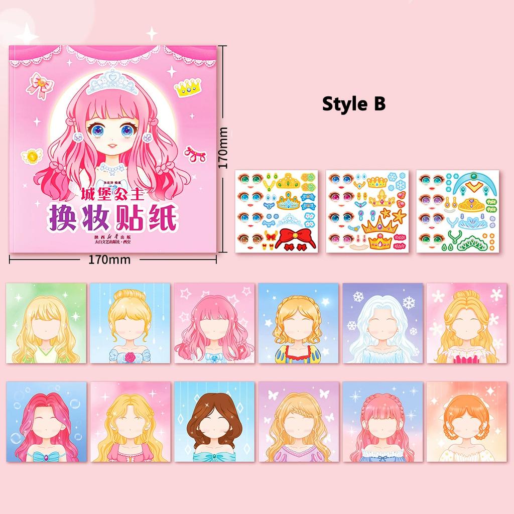 Stickers Book Handicrafts Creative Kids Stickers 15 Pages Toy Puzzle Reusable For Girls Cartoon Princess Make A Face Stickers