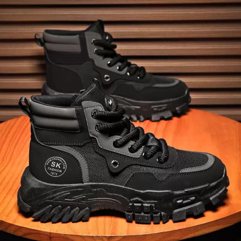 New Fashion Platform Boots for Men Outdoor Sneakers Men Motorcycle Boots Male Work Boot Casual Hiking Shoes Botas Para Hombre