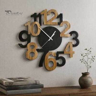 Living Room Clock Hollow Letter Wooden Wall Clock, Easy To Read Irregular Analog Modern Silent for Bedroom Office Decor