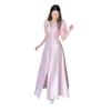 2025 Summer Satin High-Waisted Evening Dress with Slit & Puff Sleeves