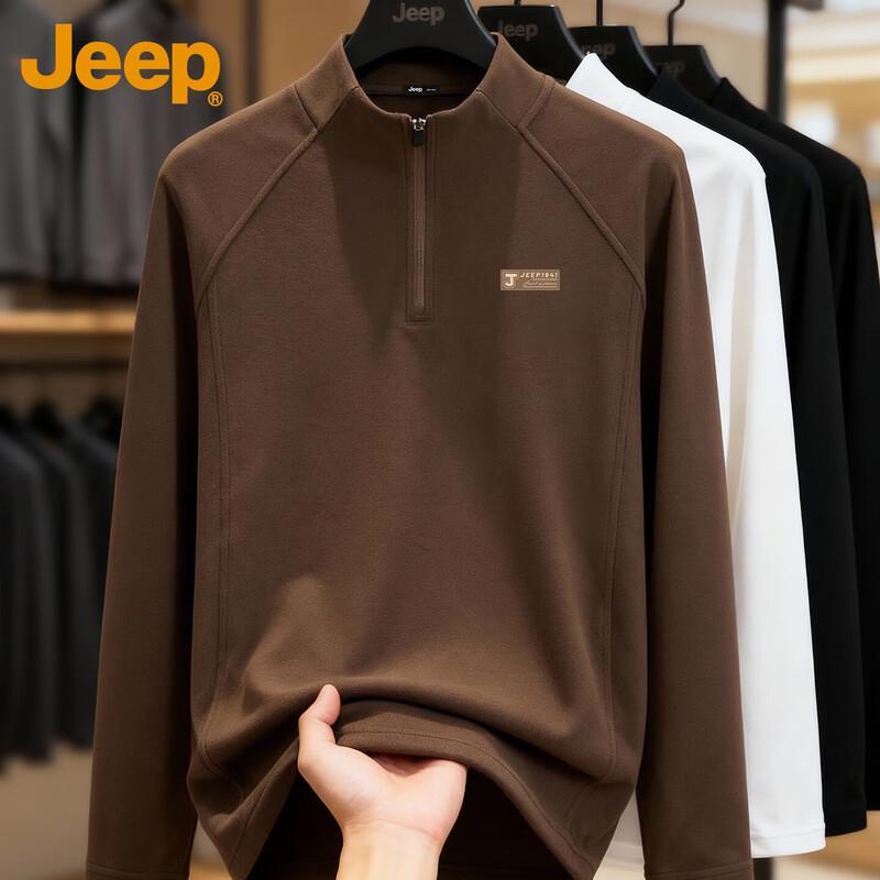 JEEP Men s Half-Zip Stand Collar Thermal Long-Sleeve T-Shirt XL