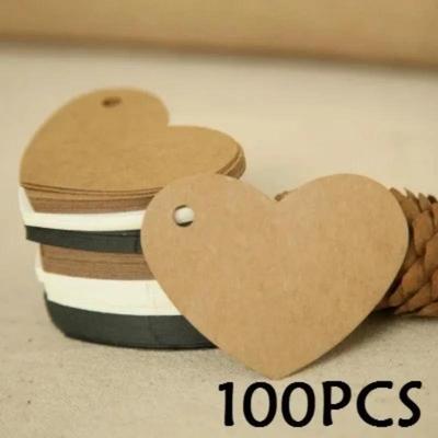 100 τεμάχια ετικέτα κρεμαστή σε σχήμα καρδιάς, ετικέτες δώρων kraft, χριστουγεννιάτικες διακοσμήσεις, κάρτες, χαρτί περιτυλίγματος δώρων, ετικέτες scrapbooking