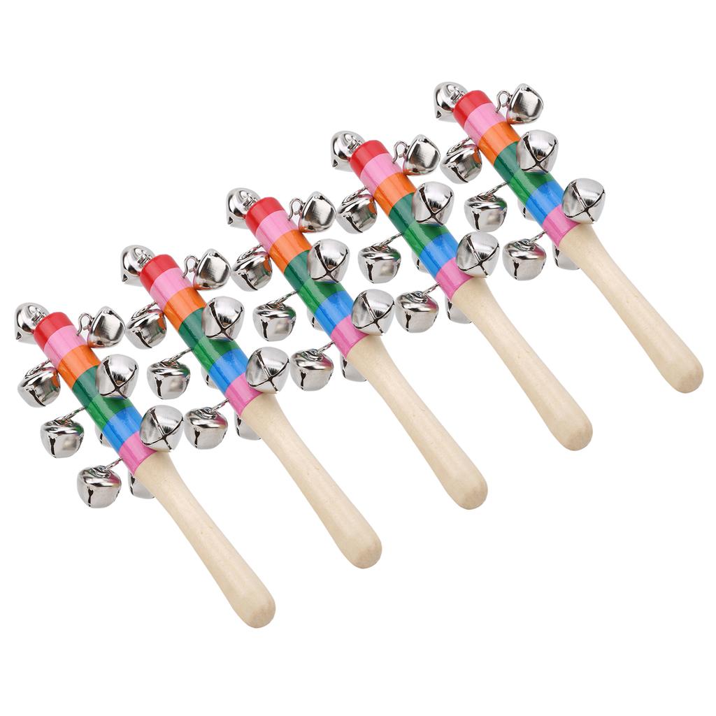 5pcs Handle Wooden Bells Colorful Percussion Instrument Infant Baby Rattle Toys with 10pcs Small