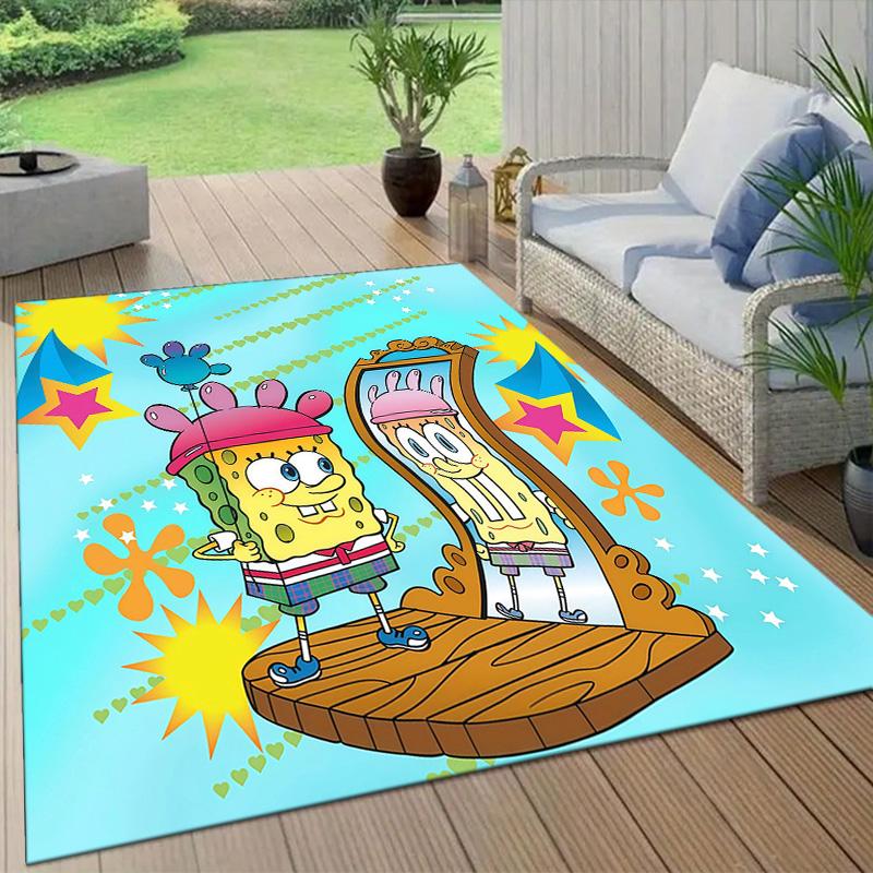 SpongeBob SquarePants3 Flannel Pattern Square Carpet,Area Rug,Carpet Rug for Living Room Bedroom Sofa Playroom Decor,Non-slip Floor Mat