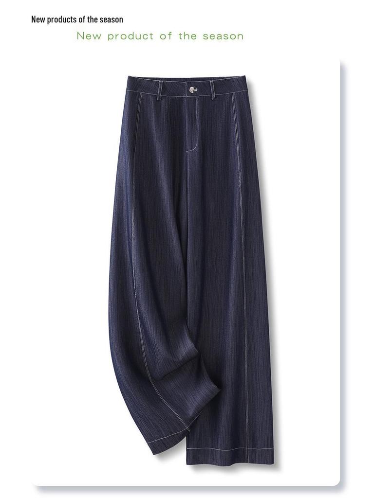 Women's Dark Blue Tencel Wide-Leg Jeans - 2025 Spring/Autumn Collection