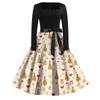 Women's Casual Fashion Christmas Print Square Neck Vintage Dress for Holiday Party