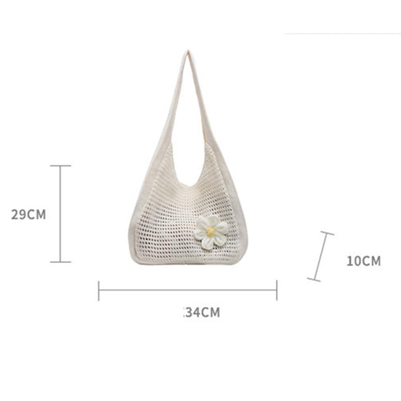 Floral Crochet Shoulder Bag Bohemian Knitted Hollow Out Tote Crochet Underarm Bag for Women Summer Beach CLE