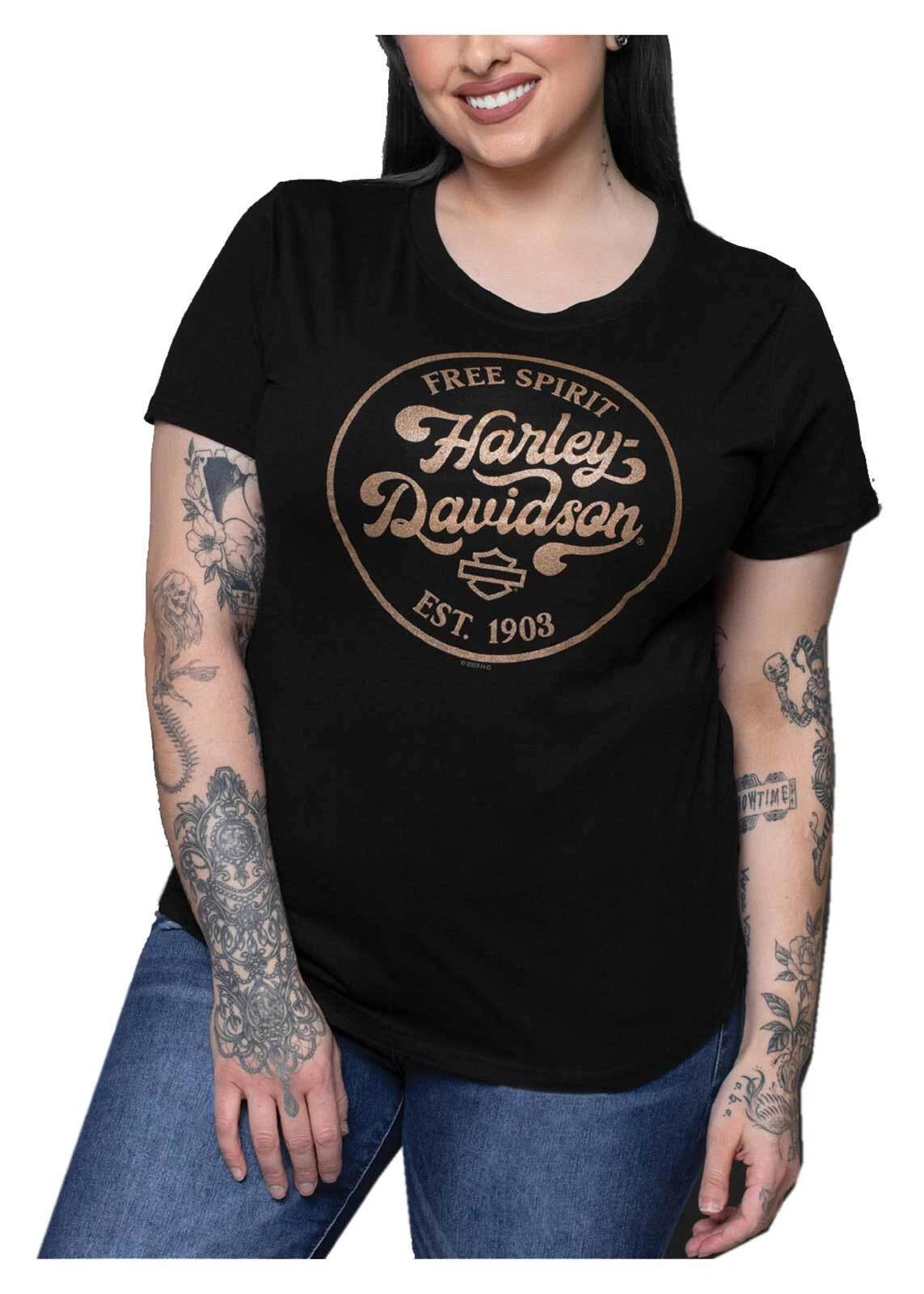 Harley-Davidson Women s Metallic Retro Circle Curved Bottom Short Sleeve T-Shirt 4XL