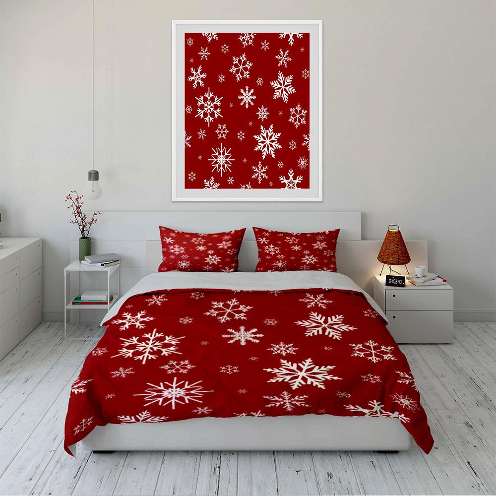 Christmas Red Snowflake Bedding Set Bedding set (1 duvet cover, 2 pillowcases, duvet not included)