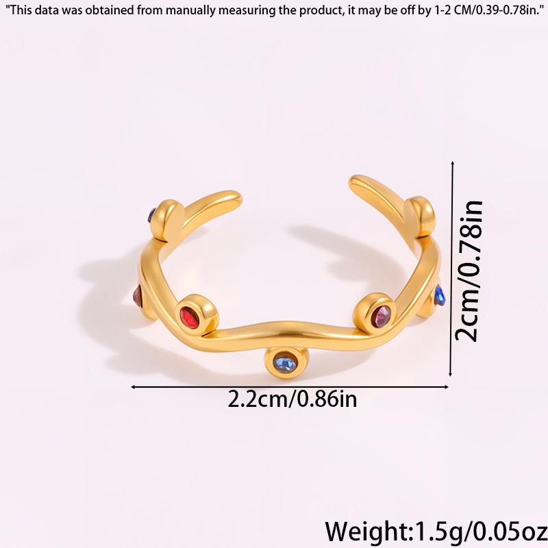 Colorful European & American Irregular Titanium Steel Open Ring with Non-Fading Diamond-Set