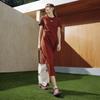 FILA Original Split Goddess Dress III Fashion Simple Classic Retro Elegant Relaxed Casual Versatile Comfortable Short Sleeve Maxi Dress F51W629304FBN