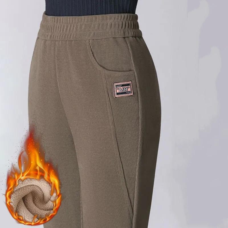 

Спортивные брюки для женщин среднего возраста, осень-зима, флис, утепленные, тренировочные брюки, эластичный пояс, шаровары, женские, удобные, повседневные брюки M кофейный