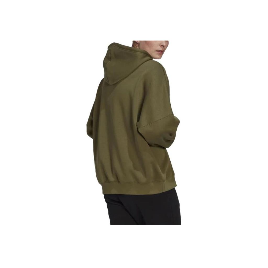 Adidas Originals Trefoil Logo Printed Drawstring Hooded Sweatshirt Women Sweatshirt Olive-Green IA3909