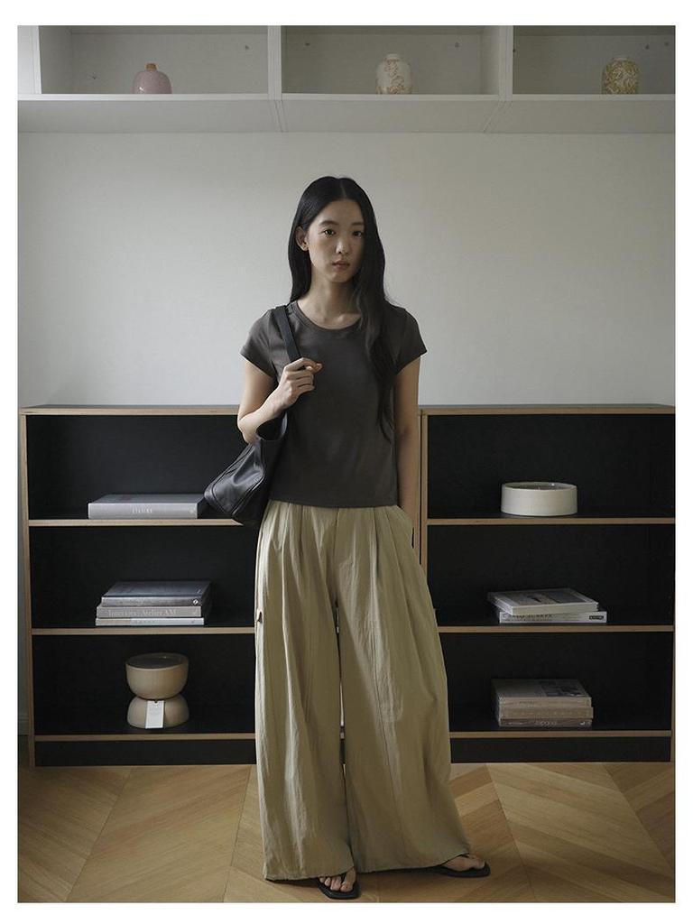EVERTRUE Women's 2026 Spring High-Waisted Wide-Leg Cotton Pants - Korean Style, Versatile, Long Straight Fit