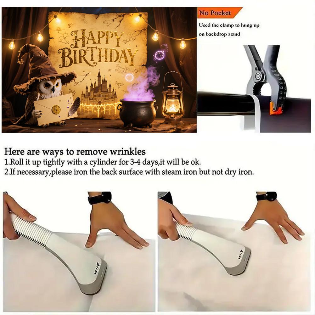 Owl,Magic Potion,Magic Theme-Happy Birthday Backdrop Polyester for Photo Booth,Party Event,Indoor/Outdoor Celebrations,Wall Decor,Home Decor