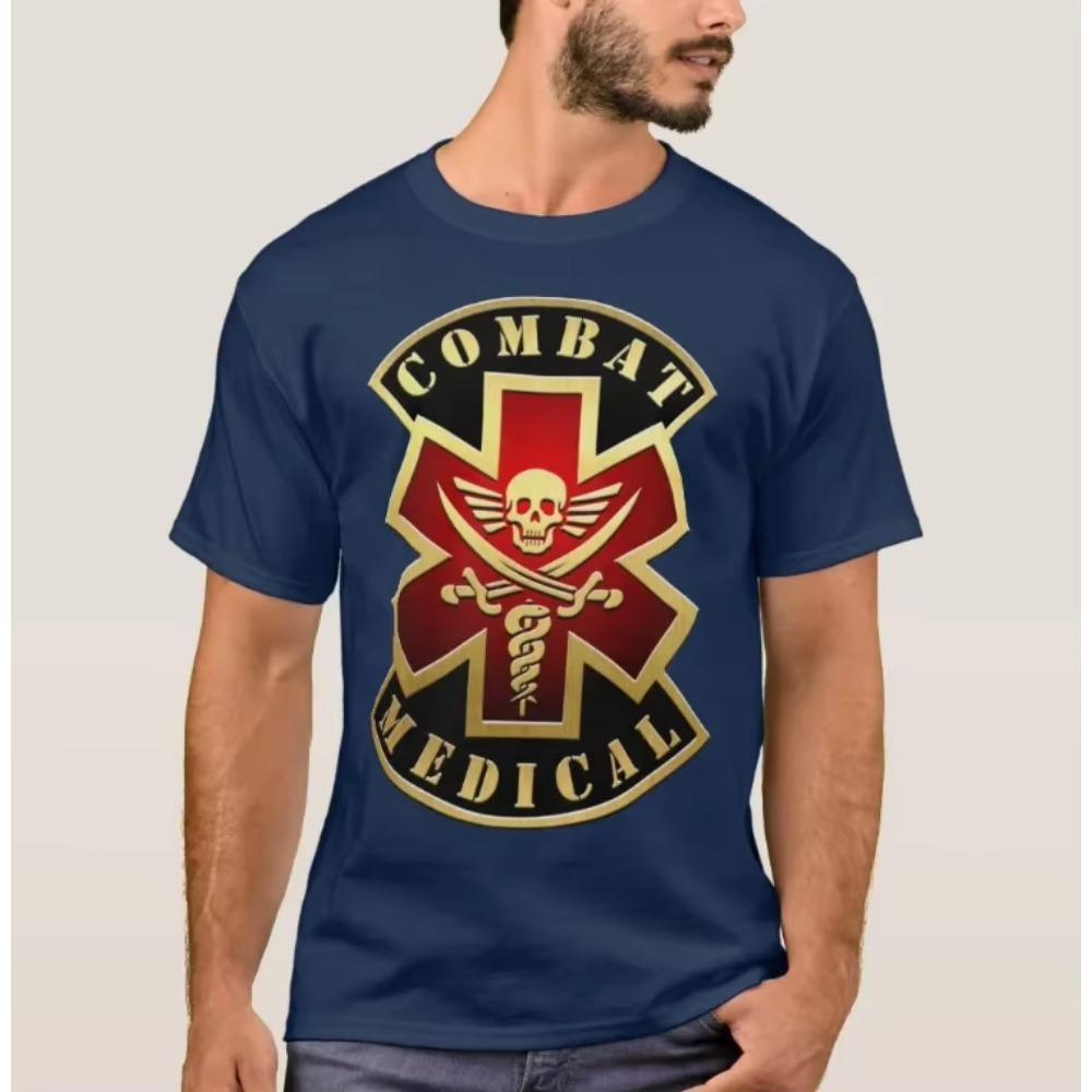 Combat Skull & Swords Cross Star of Life Patch T-Shirt. Premium Cotton Short Sleeve O-Neck Mens T Shirt New S-3XL