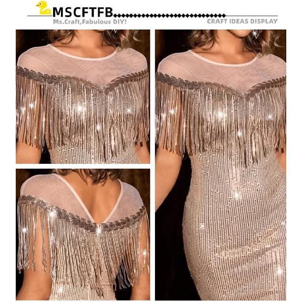 10 Yards Sparkly Sequined Tassel Ribbon Sequins Fringe Trim Spangle Paillette Lace Fabric for Sewing Curtain Pillow Home Decor Party Dress Stage