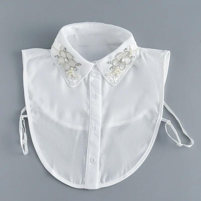 Women's Handmade Beads Fake Collar for Womens Half Shirt Blouse Tops Shirt Detachable Collar False Collar Ladies Fuax Cols