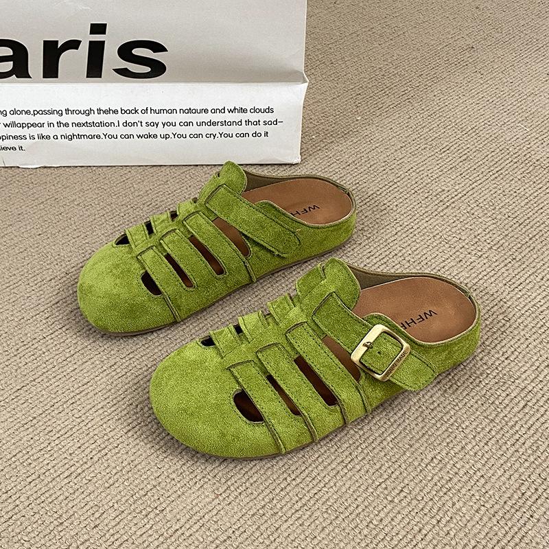 

2025 новые летние римские сандалии ретро полые мягкая подошва сумка голова полушлепанцы на одном педале ленивые биркенштоки повседневные 35