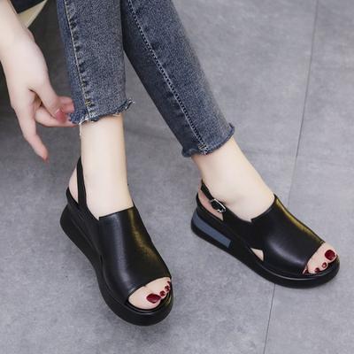 Thick Bottom Slope Heeled Shoes Women Outer Wear One Word Buckle Sandals Slippers Large Size High Heeled Sandals Women