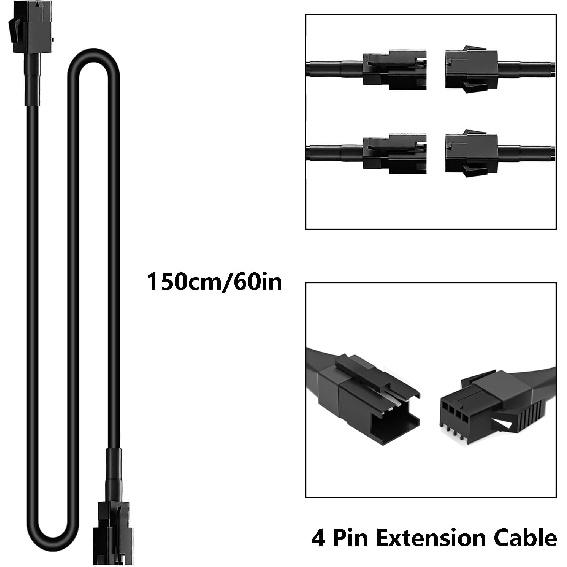 4 PCS 60 Inch/150Cm 4 Pin RGB LED Multi-Color Accent Light Extension Cable Wire Cord Set For LED Motorcycle ATV Car Light Multi-Color Neon Strip