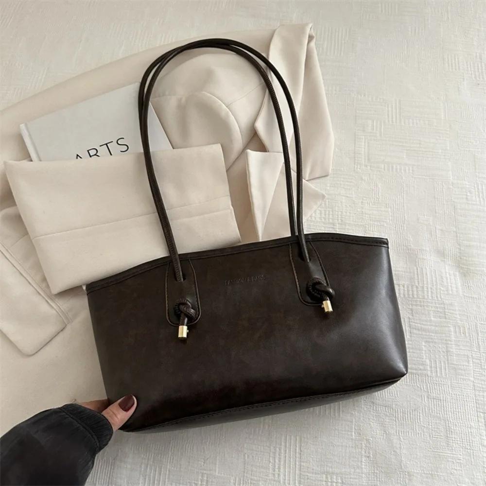 Y2K Trend PU Leather Work Shoulder Bag Large Capacity Simple Female Crossbody Bag Solid Color Commuting Bag Women Female