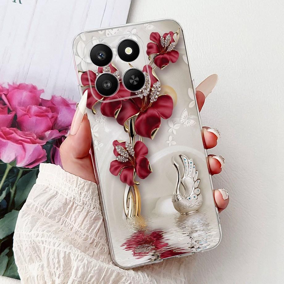 Weiche dünne transparente Silikonhülle für Huawei Honor 400 Smart Funda Honor X7D Katze Rose Blume Drache Mode Stoßfester Stoßfänger