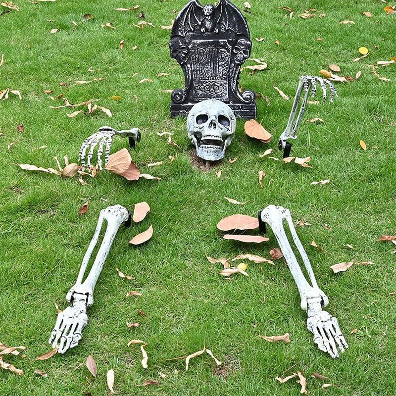 Halloween Scary Props Realistic Skeleton Head Human Hands Arms for Home Garden Haunted House Party Decor