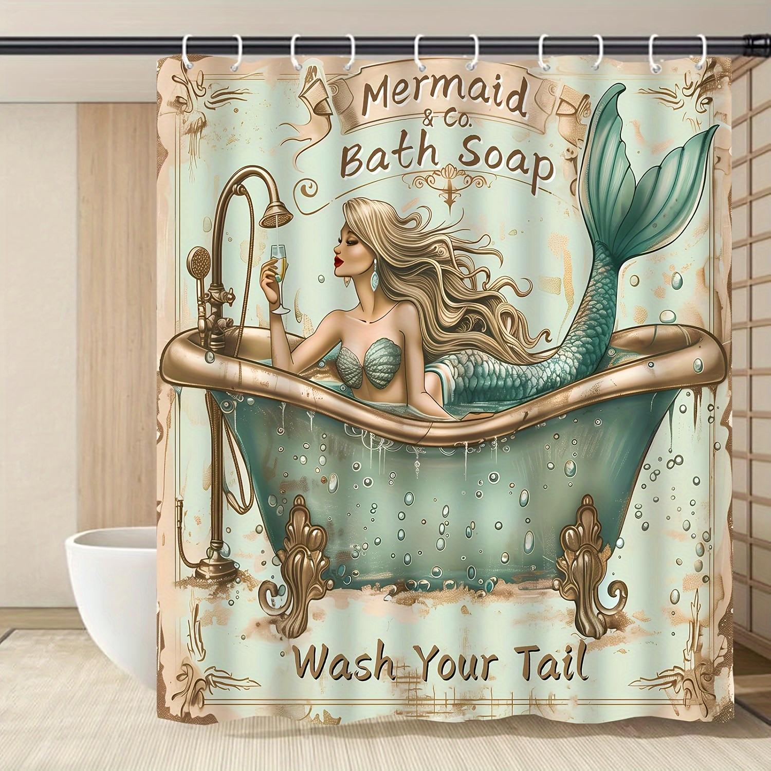 

Vintage Mermaid Shower Curtain, Waterproof Polyester, Retro Bathroom Decor, Modern Home Gift For Women & Adults W60H190(CM)-1 Pcs