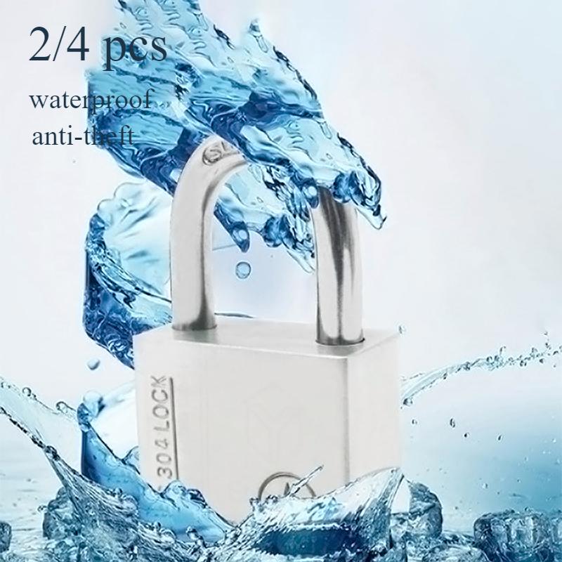 2/4 Pcs Padlock 304 Stainless Steel, Universal Key Lock, Home Cabinet Locker Outdoor Anti-theft Anti-skid Waterproof, Hardware