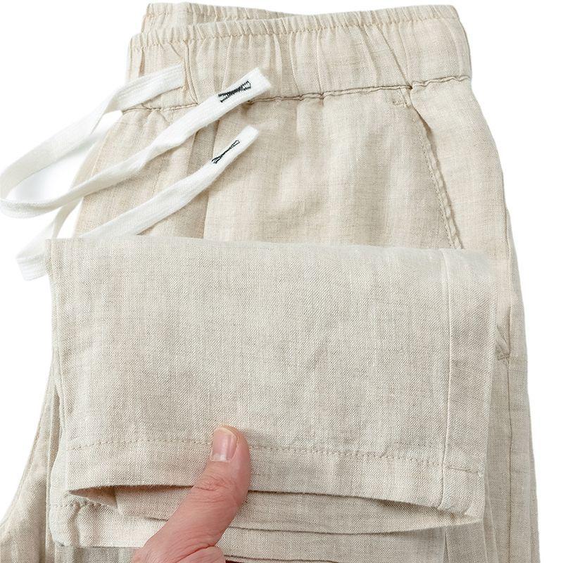 Men's Summer Casual Pants - 100% Pure Linen, Breathable, Chinese Style, Elastic Waist