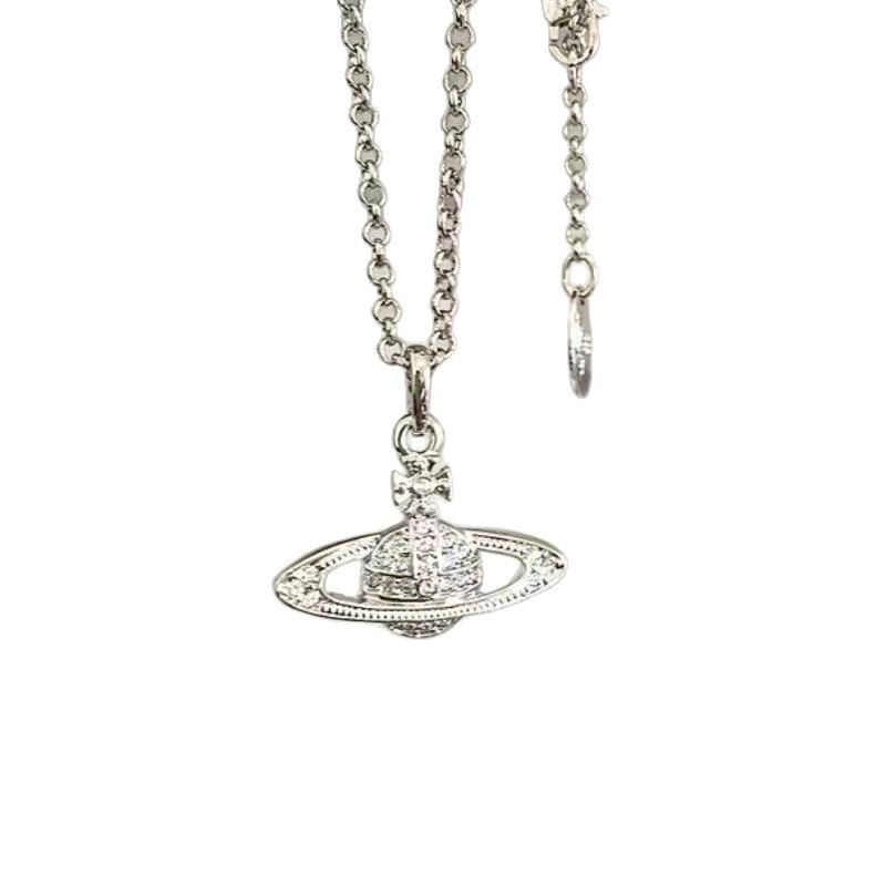 Empress Dowager High-Quality Pink Diamond Silver Necklace with Saturn Chain