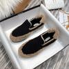Mixed Color Lambfur Flat Shoes Woman Thicken Padded Warm Plush Winter Loafers Round Toe Anti -Slip Rubber Flats Furry Espadrilles