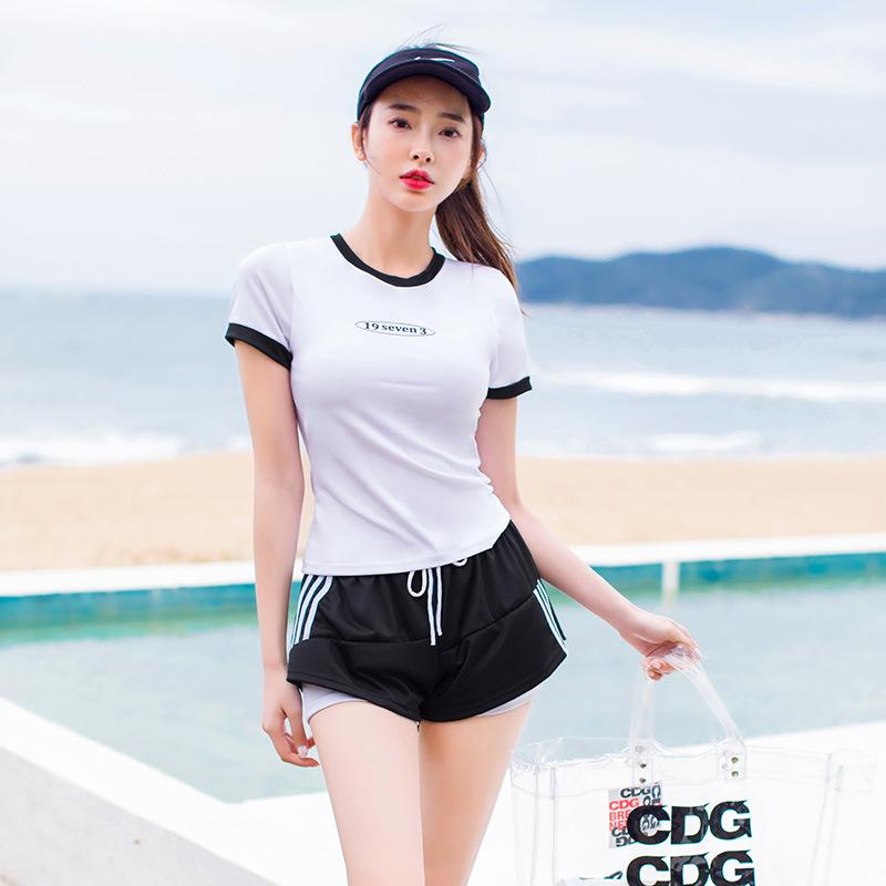 Swimsuit Women's split small chest sports cover belly and look thin conservative hot spring professional swimming training swimsuit