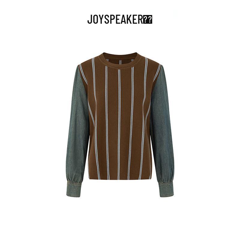 JOY SPEAKER Women's Spliced Round Neck Long Sleeve Shirt