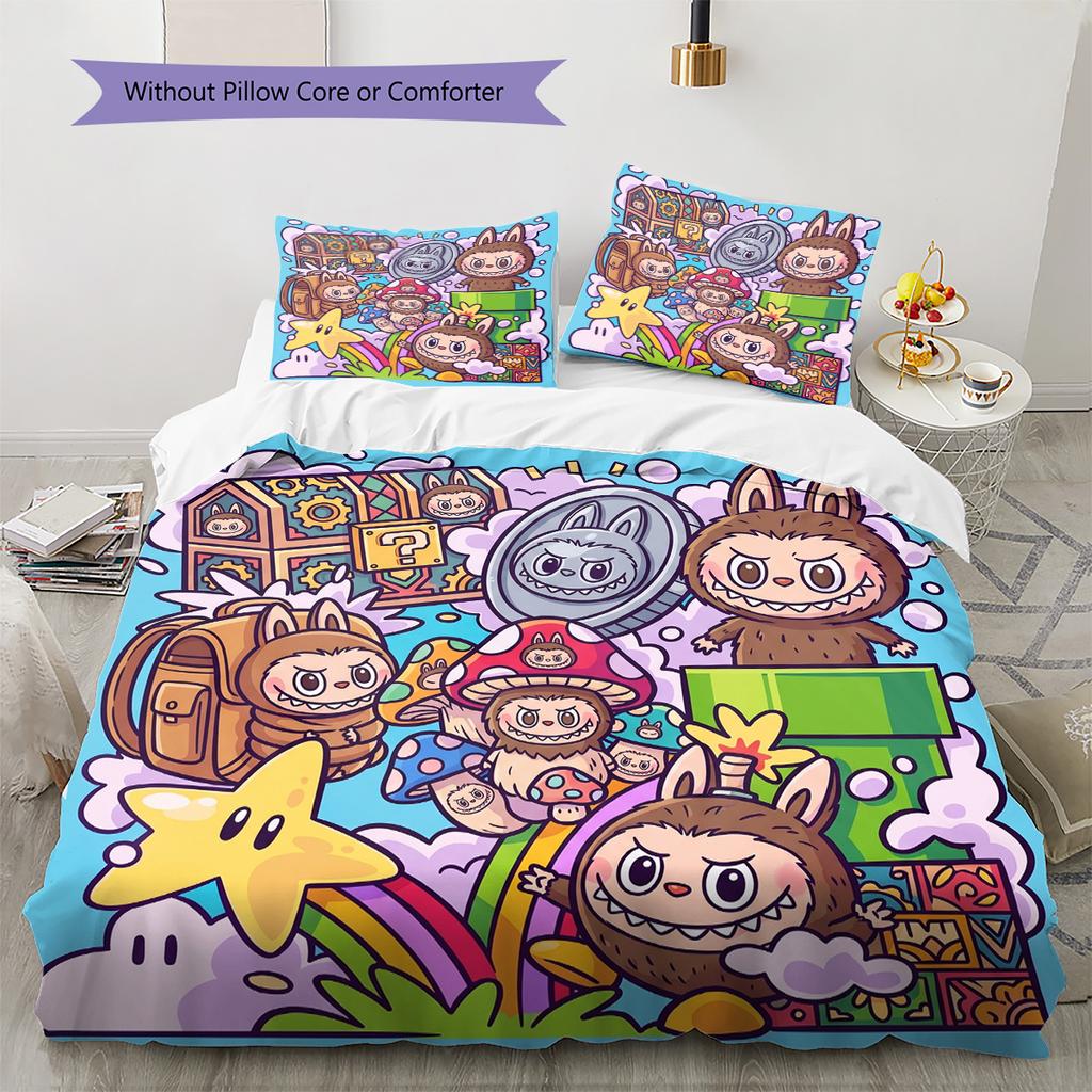 Labubu Pattern Bedding Quilt Set Quilt Cover Pillowcase Home Decoration Birthday Gift (1 * Duvet Cover + 2 * Pillowcase, Without Core)