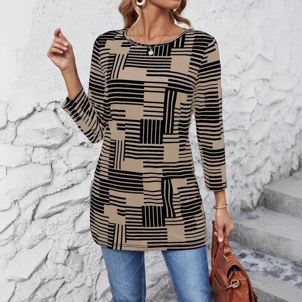 Plus Size Autumn/Winter 2025 Fashion Casual Women's Round Neck Top T-Shirt